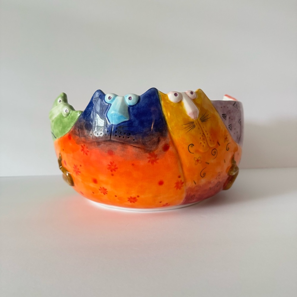 Studio Designworks Joy Cats Large Bowl Colorful Whimsical Pop Art Cat Bowl Rare!